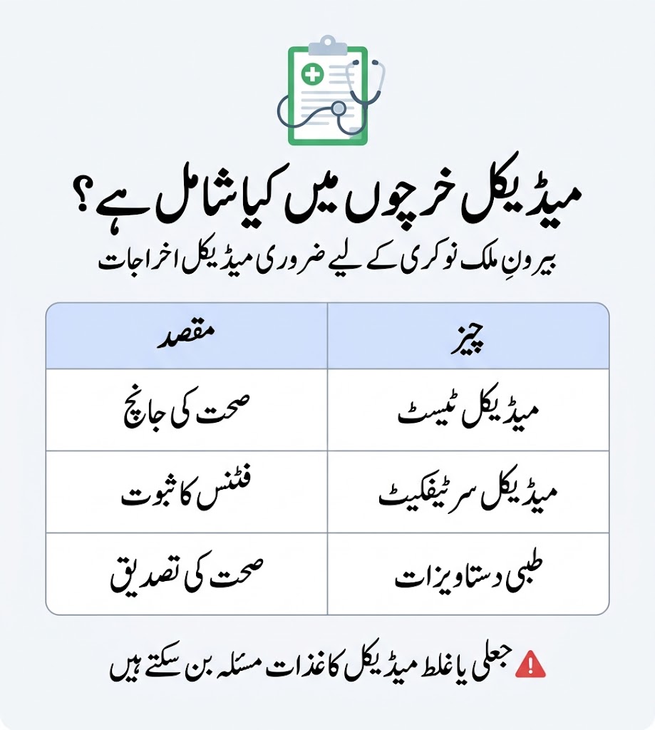 Urdu infographic showing Parwaaz Card medical test expense coverage including medical tests, medical certificate and supporting medical documents
